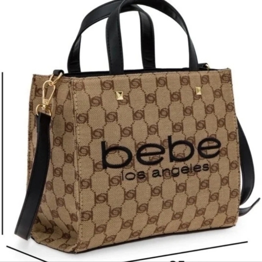 Bebe Los Angeles Talulla Mini Tan and Black Logo Tote - Picture 5 of 10